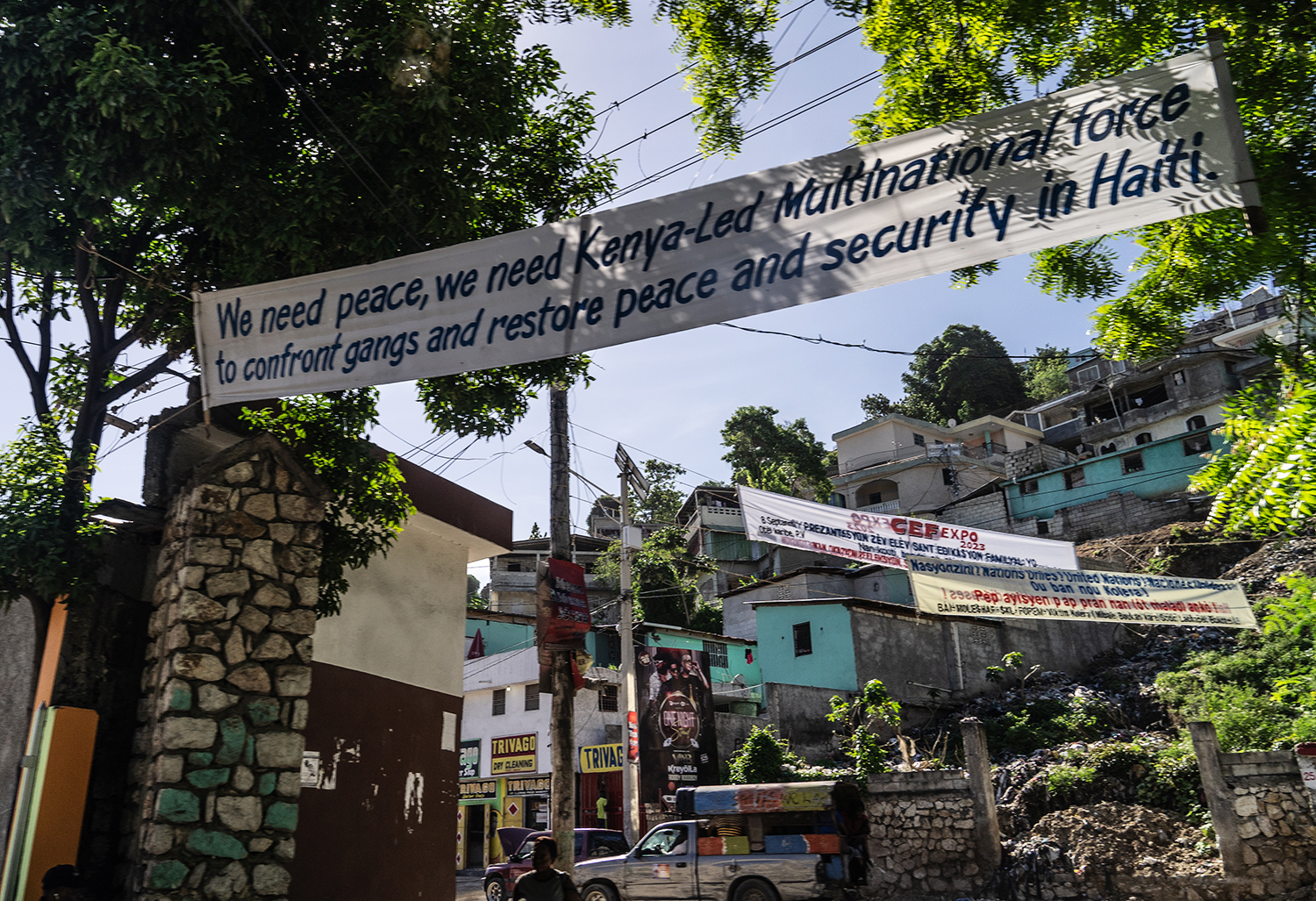 Photo of banner calling for peace in Port-au-Prince, Haiti, on September 12, 2023.