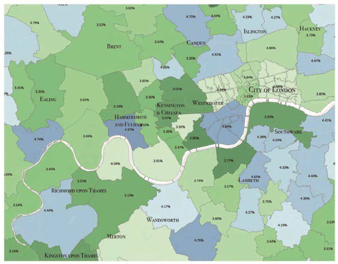 A map shows gross rental yields in different areas of London.