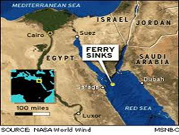 A map shows the location where the ferry sinks off the coast of Egypt.