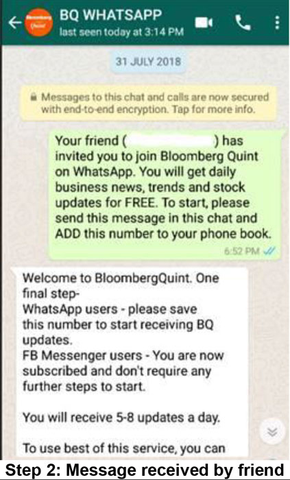 A photo shows screenshot samples of the BQ WhatsAPP text messages related to BQ service referrals.