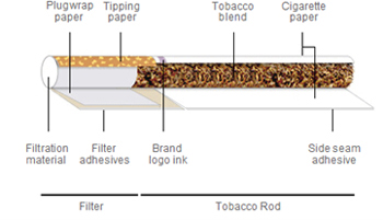 An illustration depicts components of a cigarette butt.