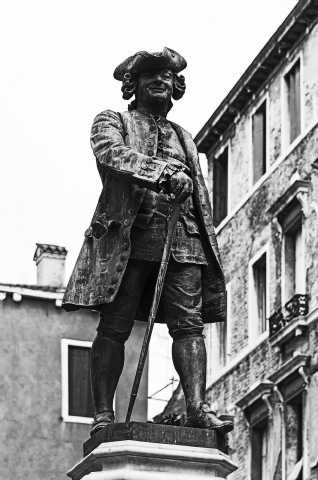 Monument to Carlo Goldoni by Antonio Dal Zotto, in the Campo san Bartolomeo, Venice, Italy