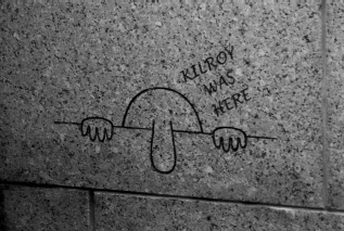 Engraving of the graffito “Kilroy” on the World War II Memorial in Washington, D.C. Kilroy was a popular graffito among American Gls during World War II.