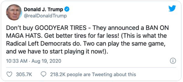 Trump calls for boycott of Goodyear tires; company responds