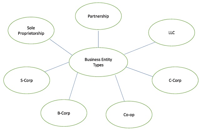 A figure shows the different business entity types in the form of a mind map.