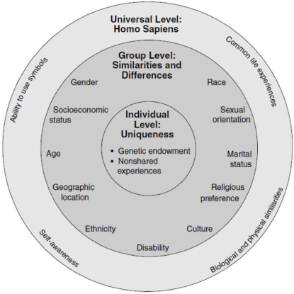 A figure shows the multidimensional facets of cultural competence by Derald Wing Sue.