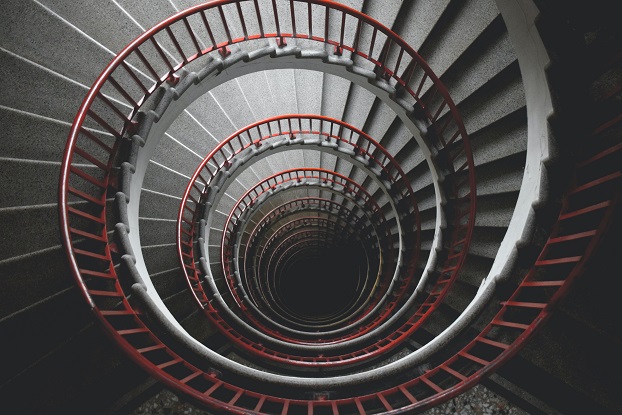 A picture shows the top view of a spiral staircase.