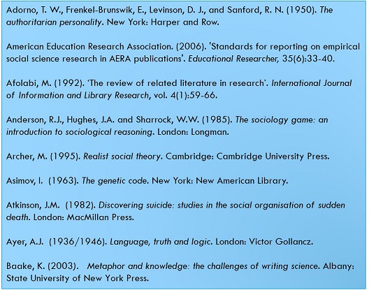 A figure shows a bibliography (or part of one).