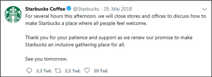 An image shows a tweet from Starbucks Coffee.
