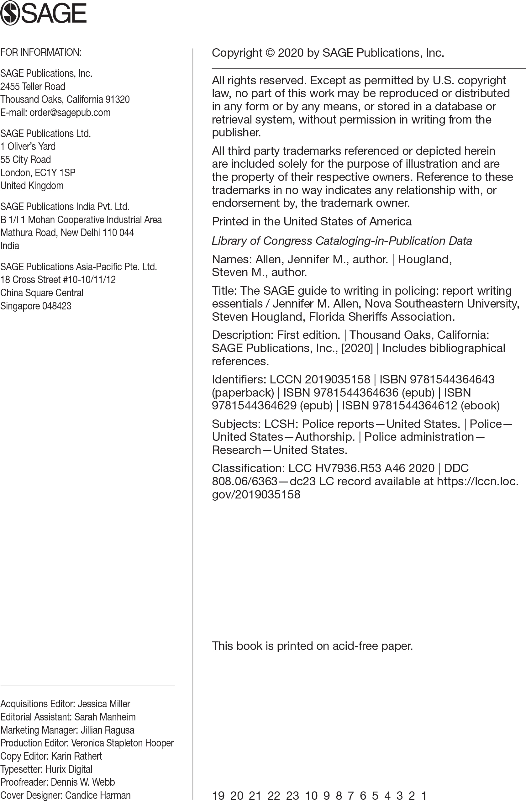 Sage Academic Books - The SAGE Guide to Writing in Policing