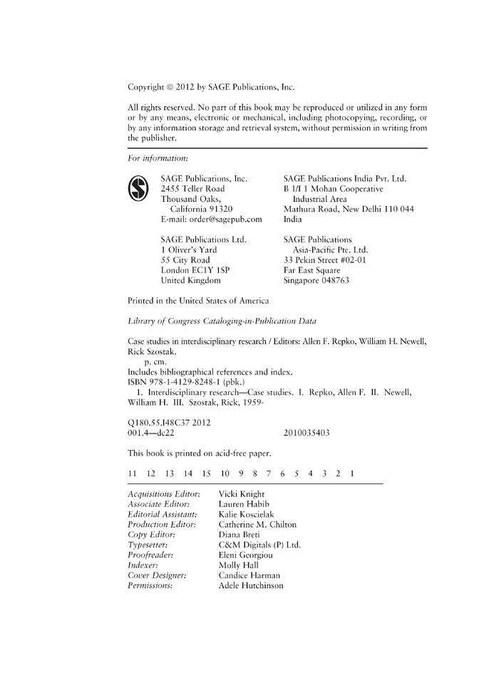 Sage Research Methods - Case Studies in Interdisciplinary Research