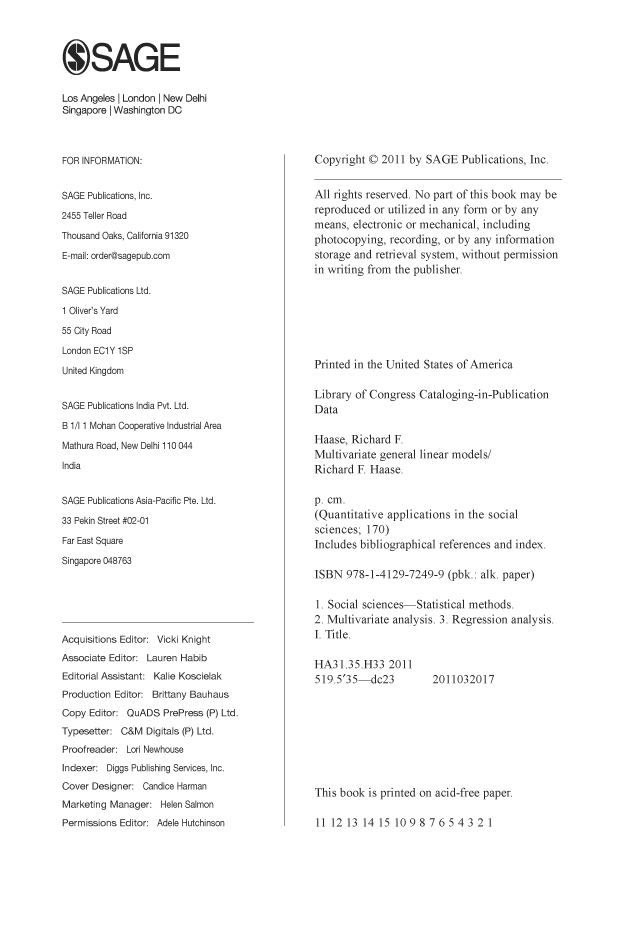 Sage Research Methods - Multivariate General Linear Models