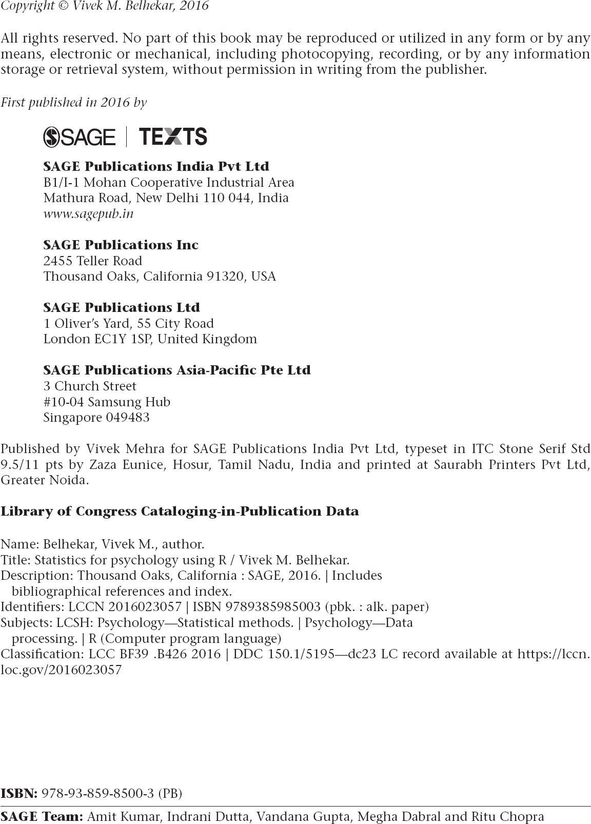 Sage Research Methods - Statistics for Psychology Using R